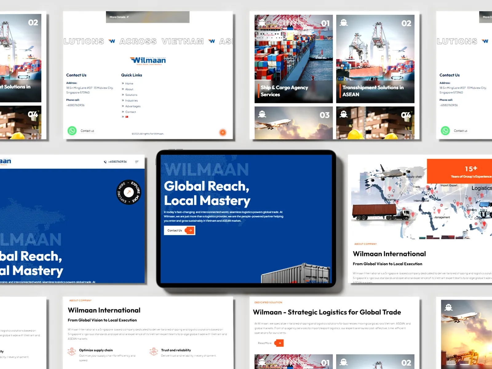 Grid of Wilmaan UI screens showing listing pages and dashboard previews
